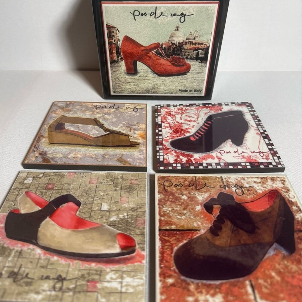 Pas de Rouge Artistic Shoe Coasters - Red, Black, Brown